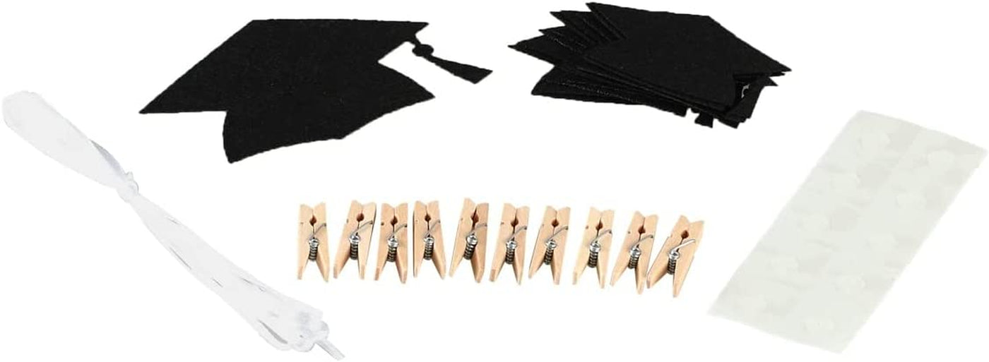 Grad Cap Photo Banner Garland with Clip,Graduation Party Decorations(Black or White Rope Random)