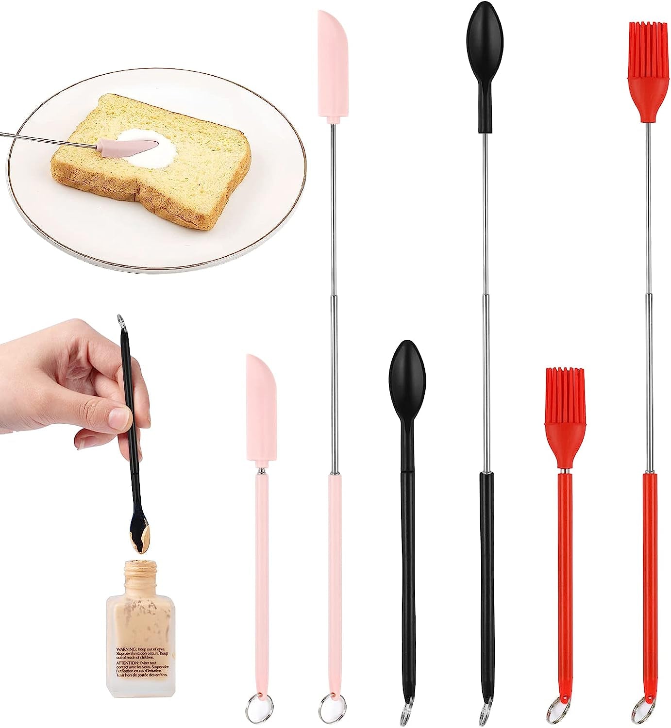 Mini Silicone Telescopic Spatula Spoon 6pcs