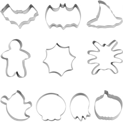 10 Pcs Halloween Cookie Cutters, Cookie Cutter Set Pumpkin Bat Ghost Shapes Molds Stainless Steel Fondant Icing Mold DIY Baking Tools