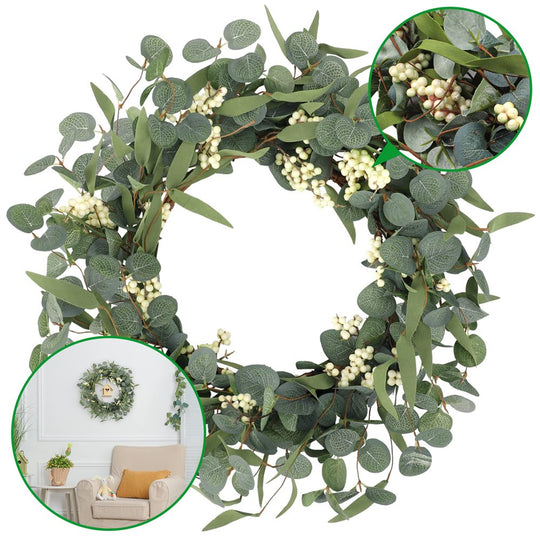 Artificial Eucalyptus Wreath for Front Door Decor Fall Wreath Green Leaf Wreath for Farmhouse Wall Decor Window Front Porch Decor Patio Garden Decor