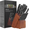 15-Piece Professional Chef Knife Set with Wooden Block, High Carbon Stainless Steel With Scissors, Knife Sharpener and 6 Serrated Steak Knives