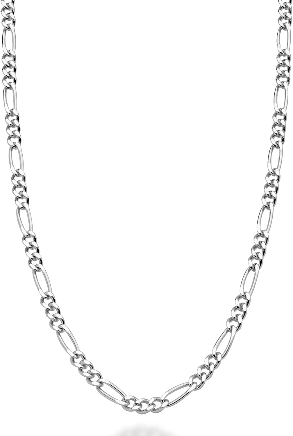 Solid 925 Sterling Silver Italian 2.3mm Diamond-Cut Figaro Link Chain Necklace