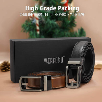 Set of 2 Leather Ratchet Dress Belt for Men