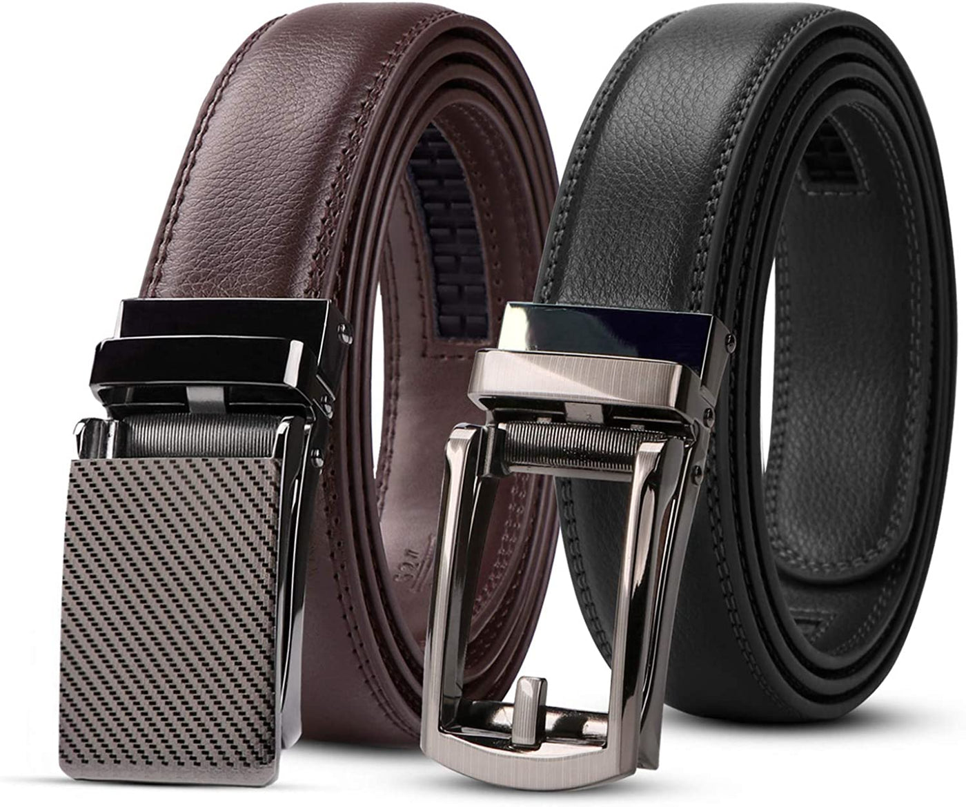 Set of 2 Leather Ratchet Dress Belt for Men