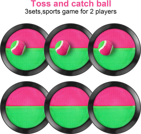  Toss and Catch Balls Game, 3 Set Paddle Toss and Catch Ball, 6 Paddles and 3 Balls, Suitable for Sports, Beach