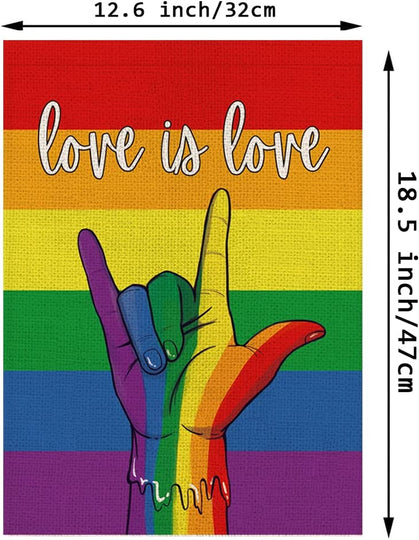 Rainbow Garden Flag Love is Love Rainbow Hand Vertical Double Sided Gay Lesbian LGBT Pansexual Flag Farmhouse Yard Outdoor Decoration 12.5 x 18 Inch