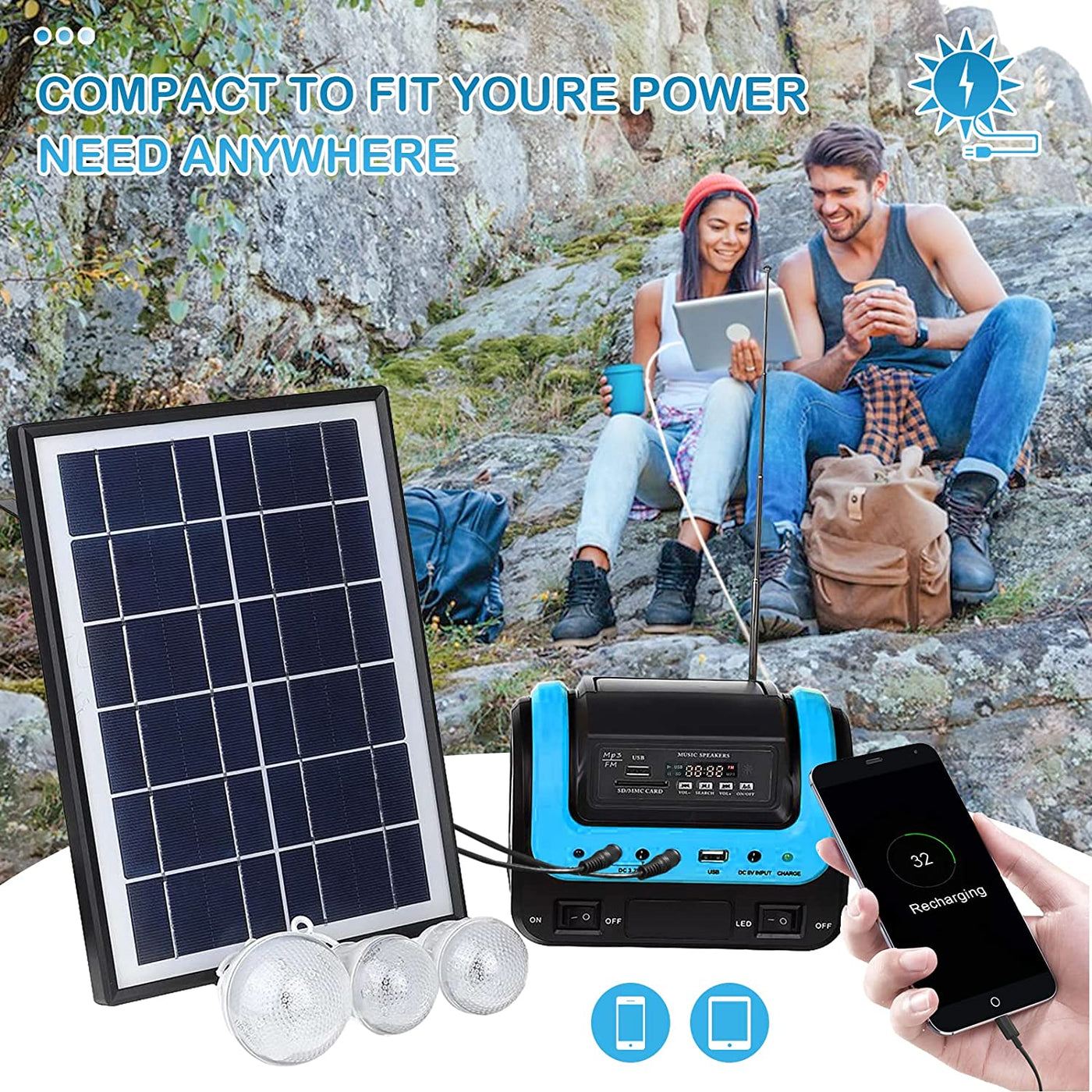 Portable Solar Generator with Flashlight for Home Use Camping Emergency