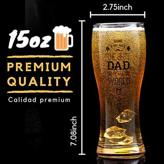 Dad  Beer Glass, Gifts for Dad on Father's Day, Birthday from Daughter, Son, 15oz Pint glass, Beer mug, You are the best dad in the world, Onebttl
