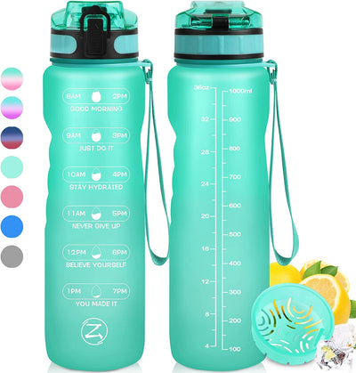  32oz Motivational Water Bottle with Times to Drink,Time Marker & Removable Strainer,Fast Flow,Leakproof Tritan BPA Free Non-Toxic Water Jug for Fitness,Gym,Sports