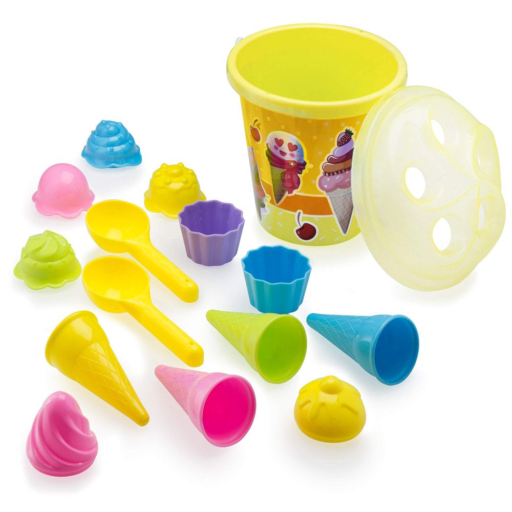 | Plastic Beach Toys for Sand, 16 Pcs. Ice Cream Mold Set for Kids 1.5-10 with Large 9" Beach