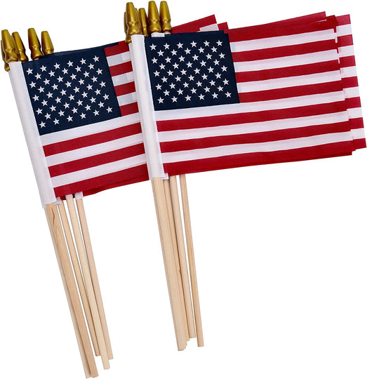  12 Pack Small American Flags on Stick, Small US Flags/Mini American Flag on Stick 4x6 Inch US American Hand Held Stick Flags with Kid-Safe Spear Top, Polyester Full Color Tear-Resistant Flag for 4th of July Decorations, Memorial Day Decorations