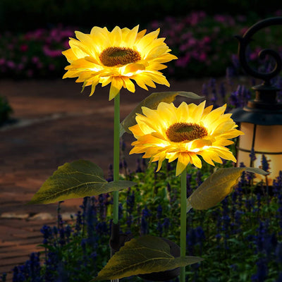  2 Pack Solar Garden Stake Lights, Outdoor Chrysanthemum Lights, LED Solar Powered Lights for Patio Lawn Garden Yard Pathway Decoration, Yellow