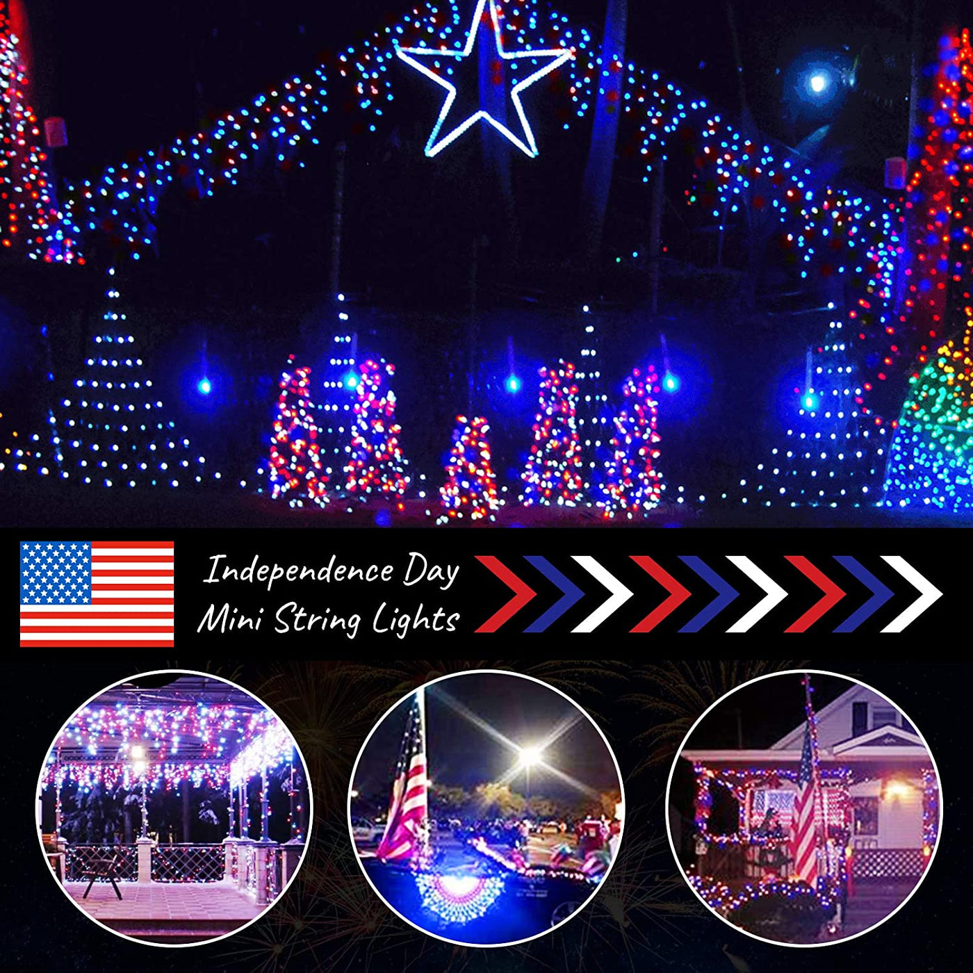 Red White Blue  Lights Green Wire - 100 Count 4th July Decoration Patriotic Mini String Lights Waterproof for Indoor Outdoor Holiday Party Patio Independence Day Decoration