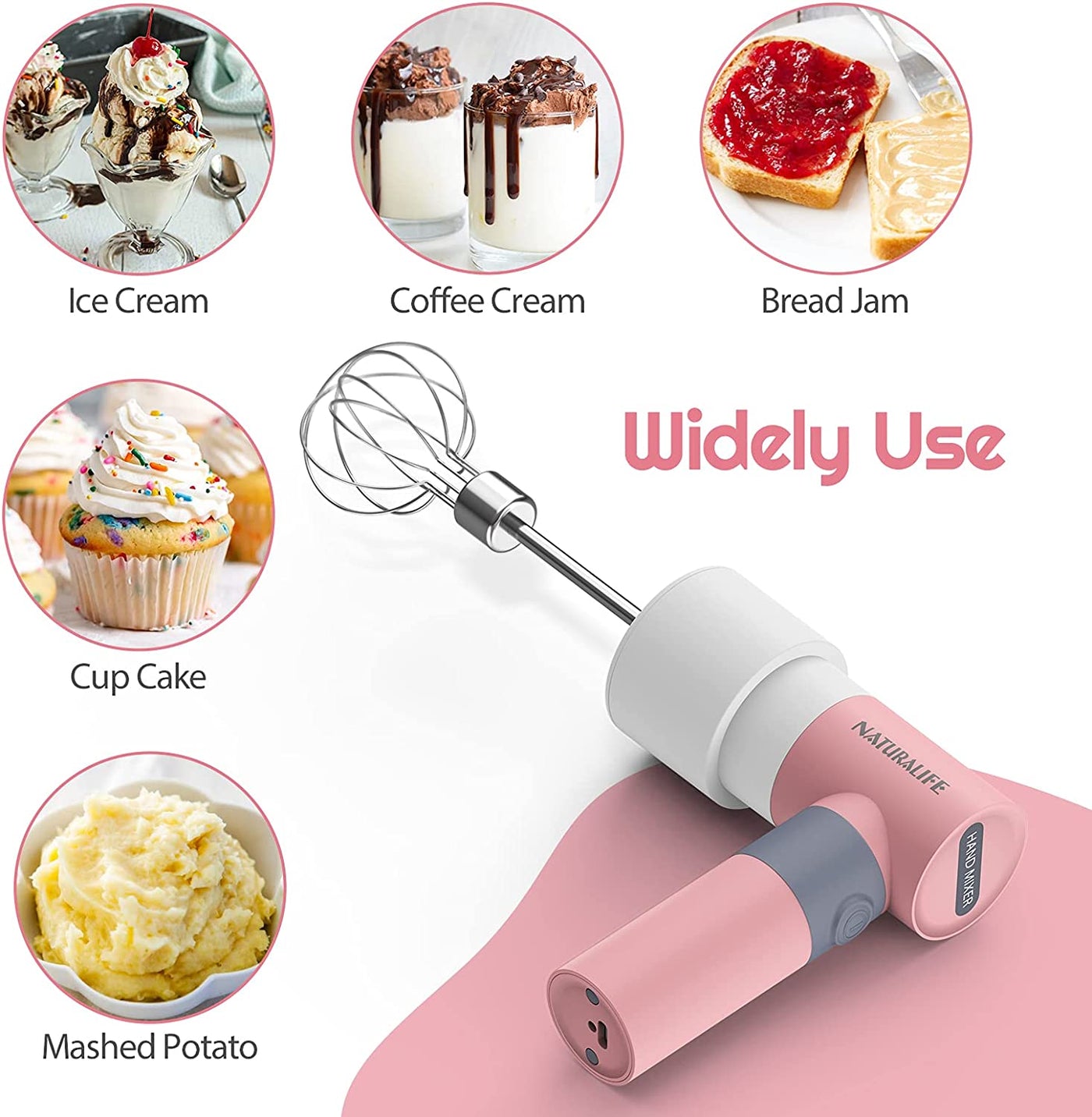  Small Electric Hand Mixer with 2 Speeds & 2 Whisks USB Rechargeable