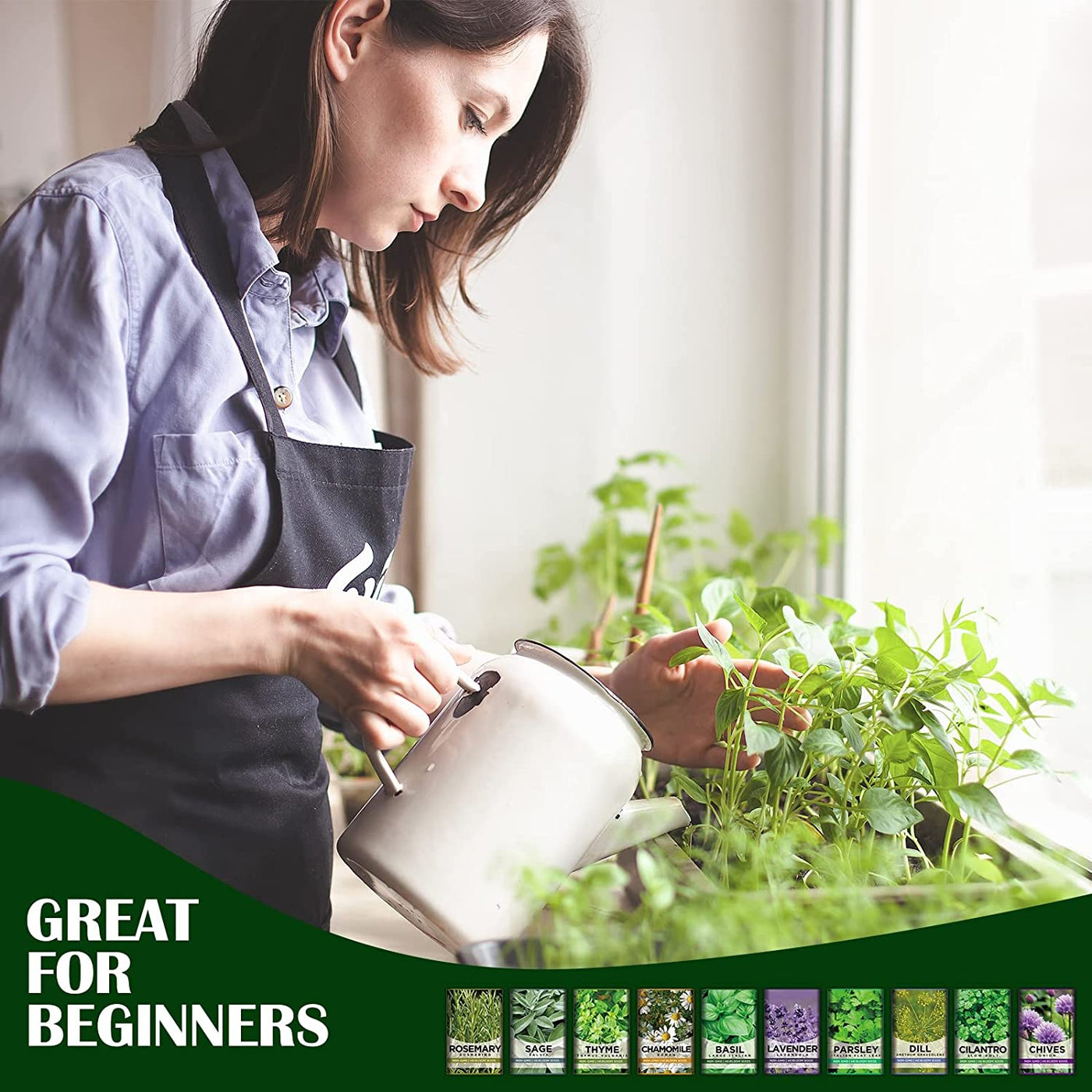 10 Herb Kit Non-GMO Growing into Thyme, Lavender, Chamomile, Dill, Chives, Cilantro, Rosemary, Basil, Parsley, Sage 