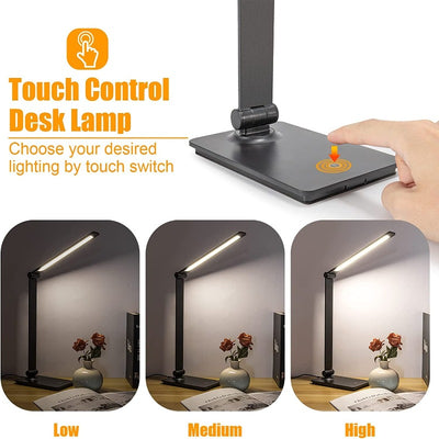 Touch Control LED USB Desk Lamp- Dimmable Table Lamps with USB Port (Include AC Power Plug)