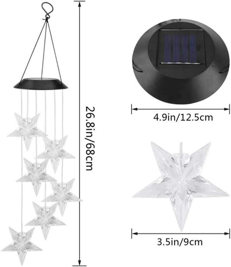  Large Star Solar Light, Solar Star Wind Chime Color Changing Waterproof Outdoor Solar Garden Decorative Lights for Walkway Pathway Backyard Christmas Decoration Parties (Large Star)