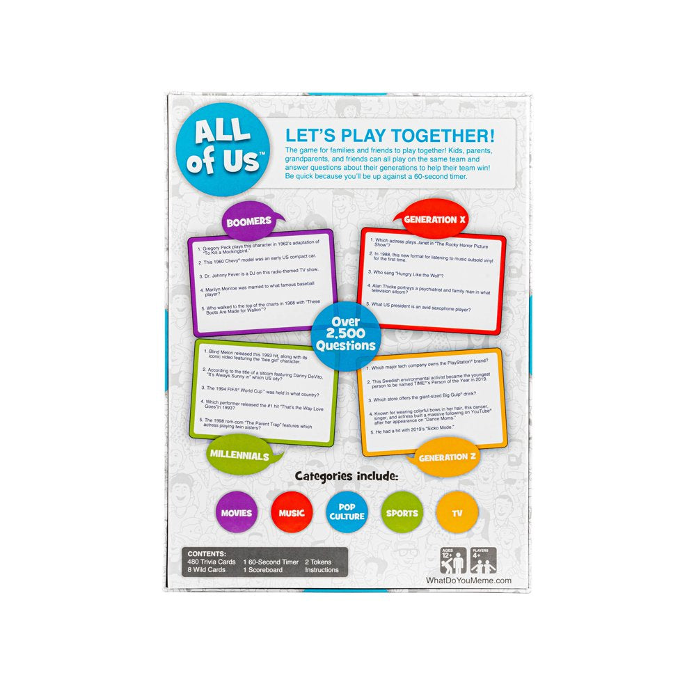 All of Us - the Family Trivia Game for All Generations - Gen Z, Gen Y, Gen X & Baby Boomers - Card Game by
