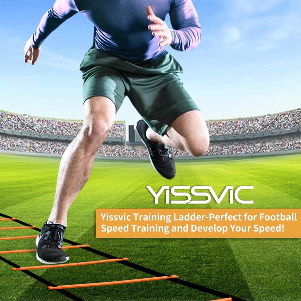 YISSVIC Agility Ladder and Cones 20 Feet 12 Adjustable Rungs Fitness Speed Training Equipment, 20 Feet Speed Agility 1 Carry Bags, 10 Cones, 4 Stakes, Basketball, Soccer, Football