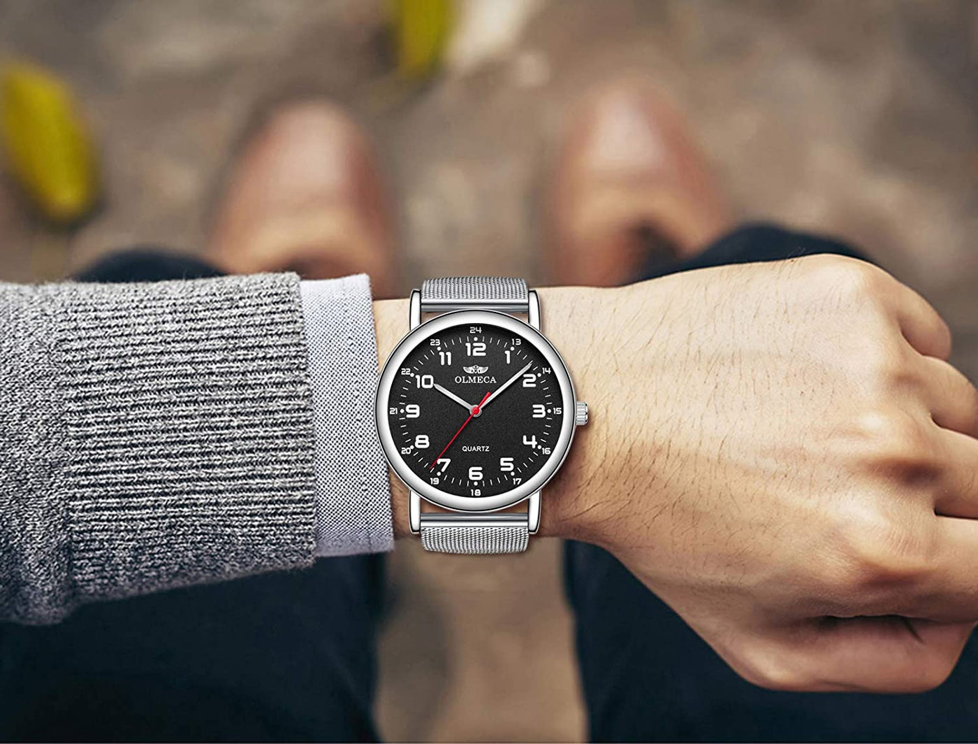 OLMECA Men’s Watch Wrist Watches Analog Quartz Waterproof Stainless Steel Mesh Band Simple Watch for Men 709wd