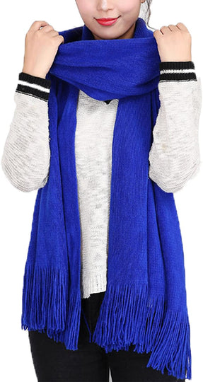 Wander Agio Women's Warm Long Scarves Winter Scarfs Pure Color Scarf Tassel