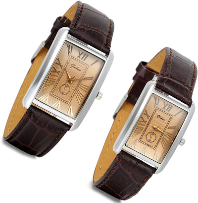 Lancardo Retro Vintage Square Quartz Analog Watch Silver Tone Case Crocodile Pattern Brown Leather Business Casual Dress Wrist Watch