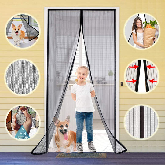 Magnetic Screen Door Retractable Mesh for Standard American 80" x 36" to 82" x 38" Size Doors Pet Net Patio Hands Free Magic Automatic Self Sealing Closing Closure