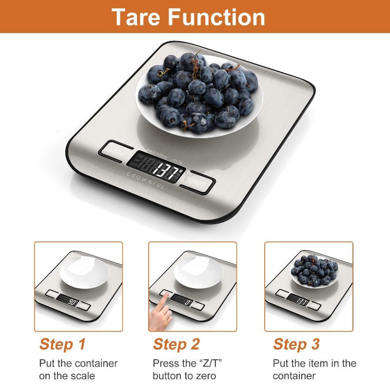 Crownful 5 Unit 11LB Digital Food Scale With Tare Function And LCD Screen (Batteries Included)