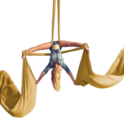 Aum Active Aerial Silks Beginner Kit - Acrobatic Flying Dance Yoga Trapeze Aerial Yoga Hammock Swing - Includes 9 Yards of Aerial Tricot Fabric, Hardware & Guide - for Rigging Point Upto 13ft