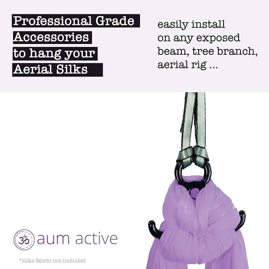 Aum Active Aerial Silks Beginner Kit - Acrobatic Flying Dance Yoga Trapeze Aerial Yoga Hammock Swing - Includes 9 Yards of Aerial Tricot Fabric, Hardware & Guide - for Rigging Point Upto 13ft