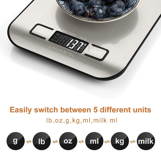 Crownful 5 Unit 11LB Digital Food Scale With Tare Function And LCD Screen (Batteries Included)