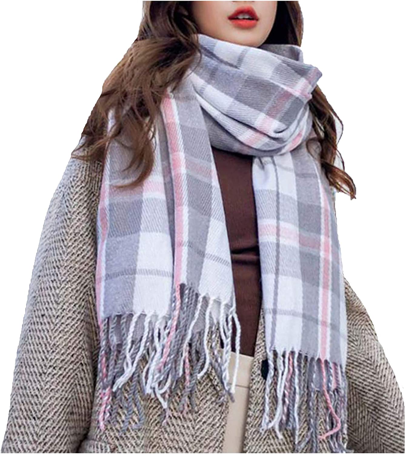 Wander Agio Women's Fashion Scarves Long Shawl Winter Thick Warm Knit Large Plaid Scarf