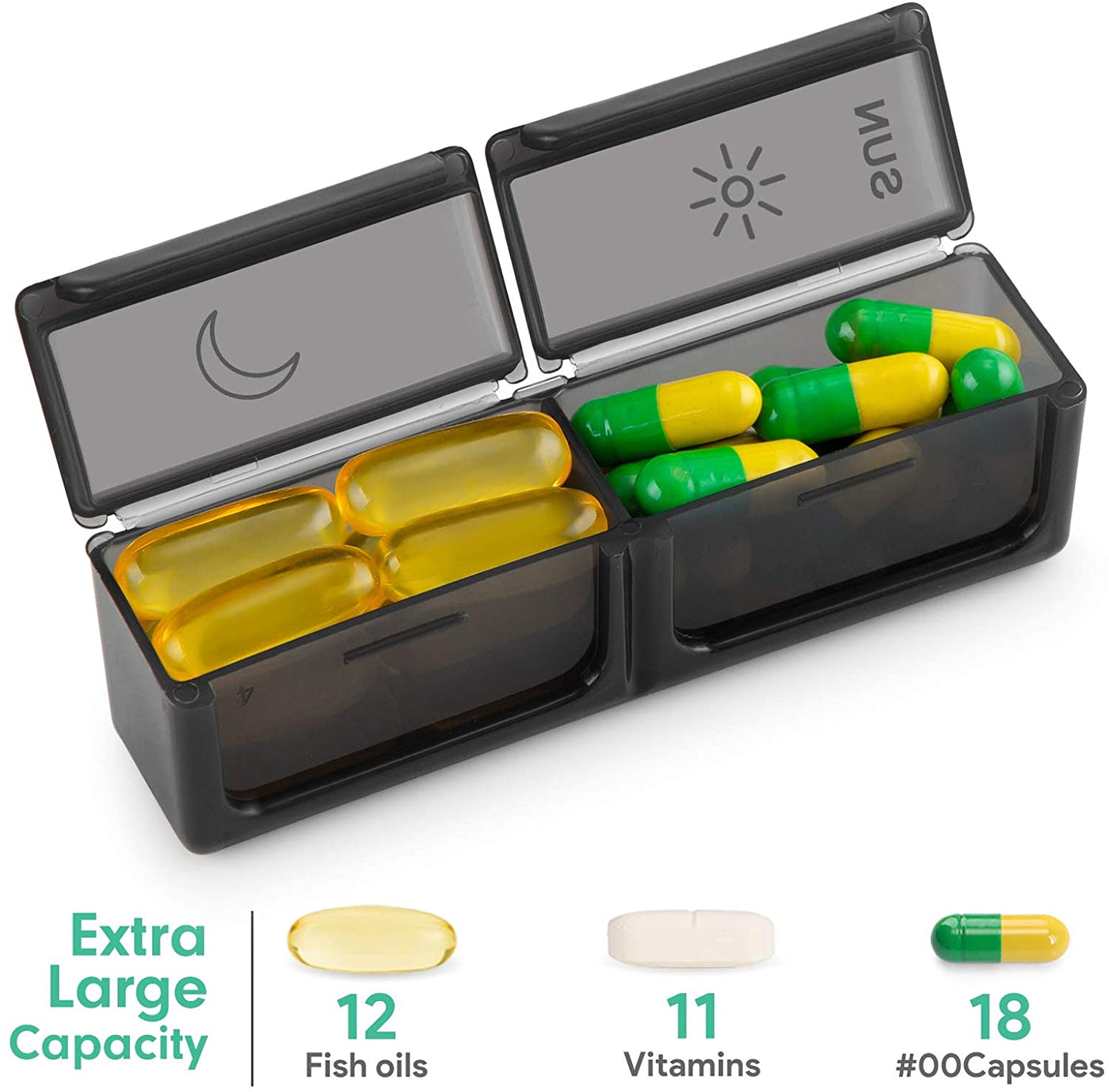 Pill Organizer 2 Times a Day, BUG HULL Large Weekly Pill Case AM PM 7 Day Pill Box Day and Night Pill Holder Container for Vitamins, Fish Oils, Supplements