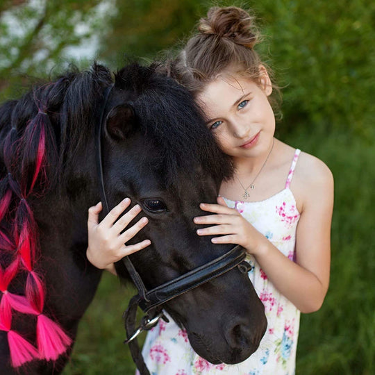  Girls 14K White Gold Plated Heart Initial Horse Necklace 