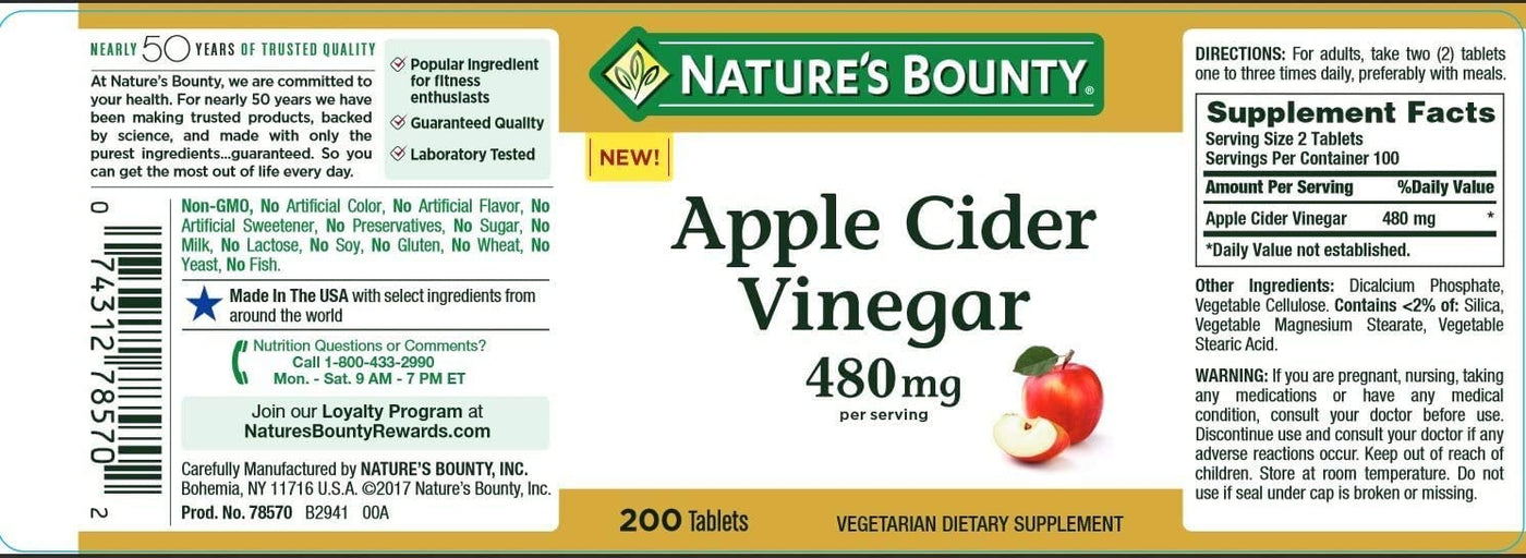 Nature's Bounty Apple Cider Vinegar Dietary Supplement - 200 Tabs