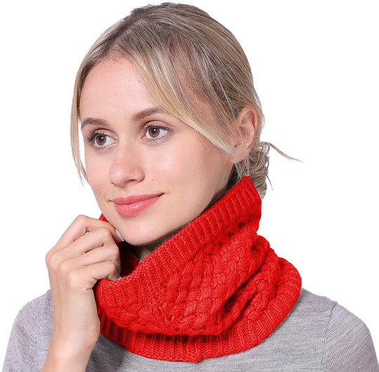 Lo Shokim Harsh Winter Double-Layer Soft Fleece Lined Thick Knit Neck Warmer Circle Scarf Windproof