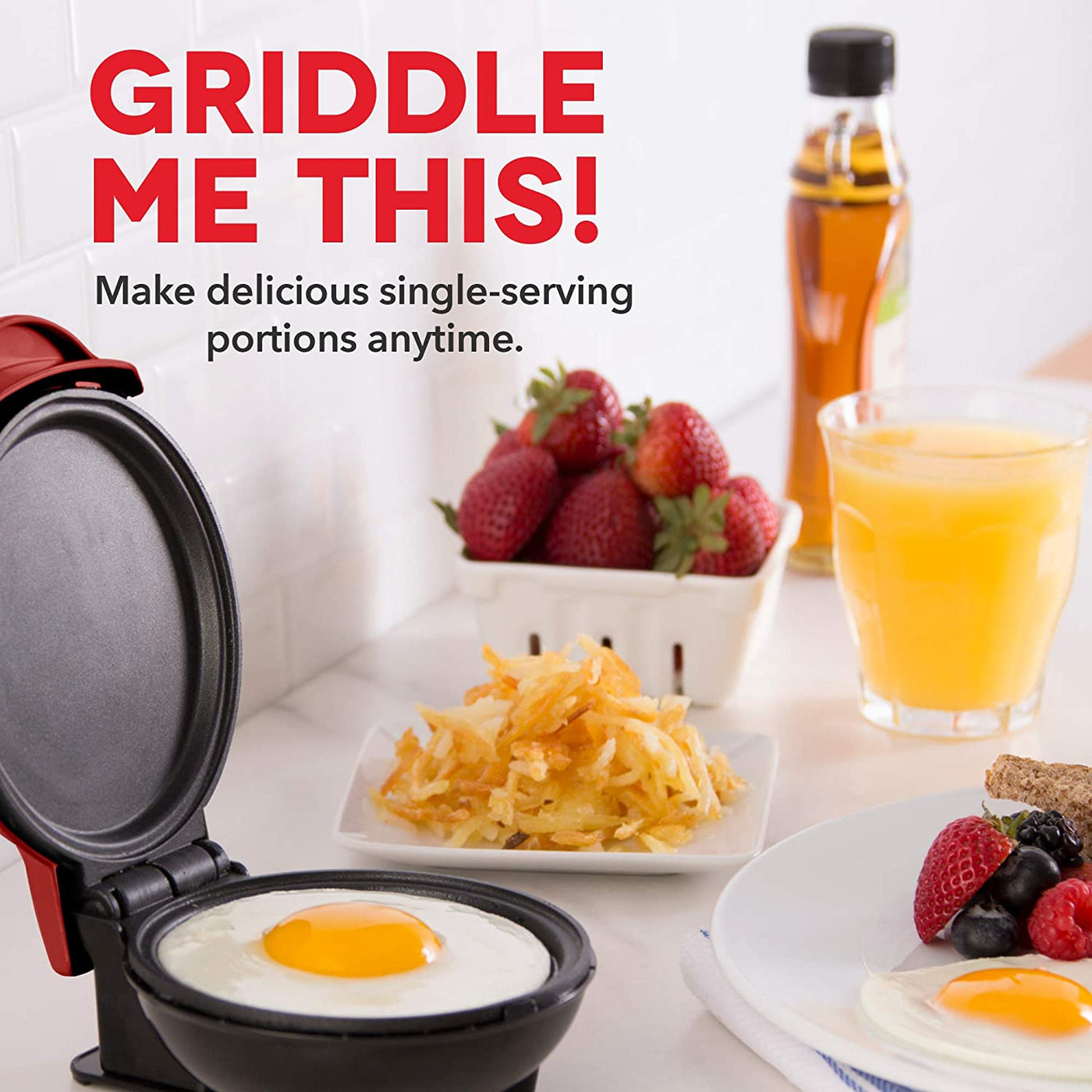 Dash DMS001RD Mini Maker Electric Round Griddle for Individual Pancakes, Cookies, Eggs & other on the go Breakfast, Lunch & Snacks, with Indicator Light + Included Recipe Book, Red