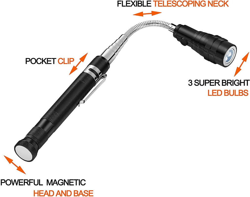 LED Retractable Magnetic Pick-up Tool, Retractable Flashlight