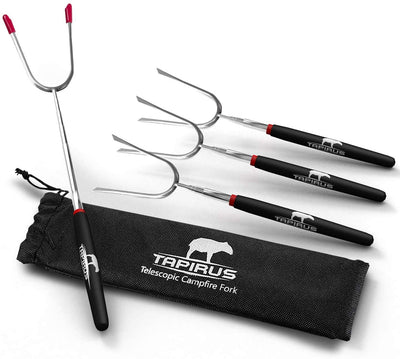 Tapirus Marshmallow Roasting Sticks – Set of 4 Telescoping Campfire Sticks - Protect Kids with Insulated Handle Holders – Extendable, Retractable and Collapsing – Heavy Duty Metal Camping Equipment