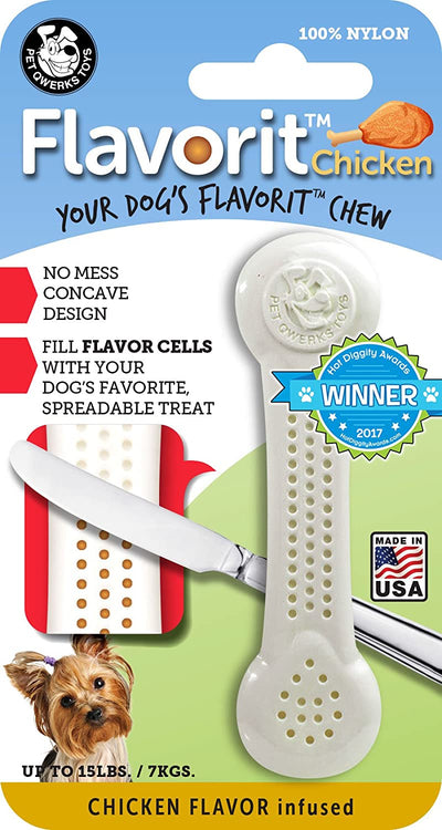 Pet Qwerks Flavorit Flavor Infused Nylon Chew Toy - Fillable Cells for Spreads, Durable Tough Toys for Aggressive Chewers | Made in USA with FDA Compliant Nylon