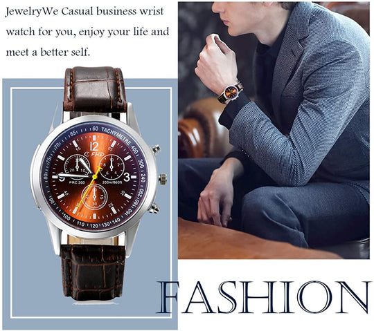 JewelryWe Business Casual Men's Quartz Wrist Watch Dial Leather Strap Watches, for Valentine’s Day