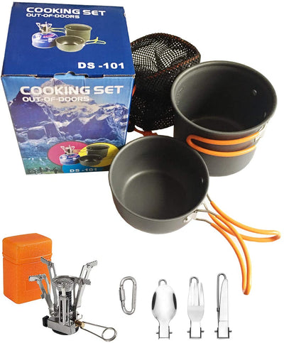 DZRZVD Camping Cookware Mess Kit Gear,Backpacking Accessories Equipment Pots and Pan Set with Mesh Carrying Bag for Hiking, Picnic