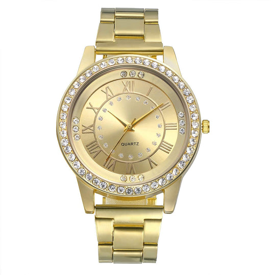 Lancardo Men's Luxury Jewelry Gold Tone Bling Crystal Accents Stainless Steel Wrist Watch for Halloween Costume Party