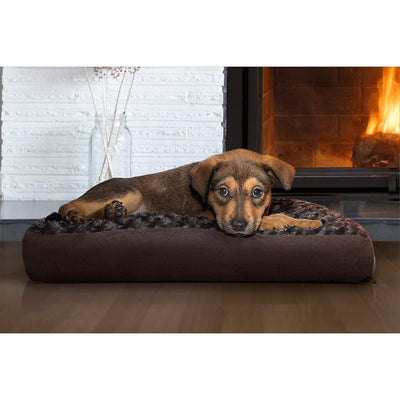 Furhaven Pet Dog Bed - Deluxe Ultra Plush Faux Fur Pillow Cushion Traditional Mattress Pet Bed with Removable Cover for Dogs and Cats, Chocolate, Small