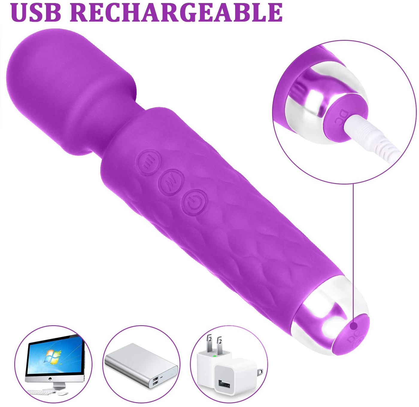 Mini Electric Rechargeable Cordless Waterproof Handheld Back Wand Massager 