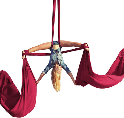 Aum Active Aerial Silks Beginner Kit - Acrobatic Flying Dance Yoga Trapeze Aerial Yoga Hammock Swing - Includes 9 Yards of Aerial Tricot Fabric, Hardware & Guide - for Rigging Point Upto 13ft