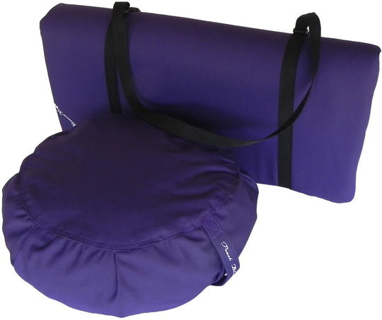 3 Piece Restorative Yoga Set includes Zafu Meditation Pillow Buckwheat Hull filled, Zabuton Cushion 26"x26" with 3" Foam, and Double Buckle Strap, Removable Covers for easy care.