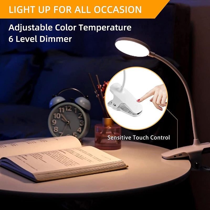 HEISENS Rechargeable Book Light, Clip on Reading Lights for Books in Bed, Book Light Clip on ,3 Color Modes, 3 Brightness Levels , Eye Protection Book Light for Reading in Bed