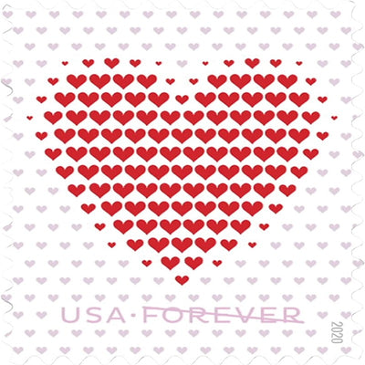 USPS Made of Hearts 2020 Forever Stamps  - Booklet of 20 Postage Stamps