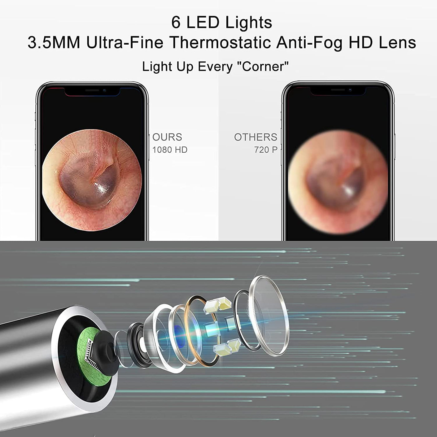 Ear Wax Removal Endoscope Earwax Cleaner, Visual Ear Cleaner with Camera, WiFi Earwax Cleaner Tool with 1080P HD Camera and 6 LEDs Compatible with Android/iOS (Matte Black)